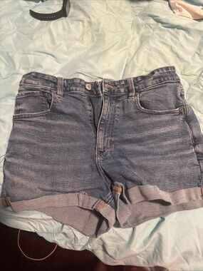 Women's High-Rise Rolled Hem Denim Shorts - Blue